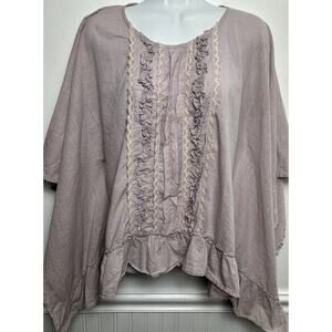 JDL Collection Boutique Blouse Top Boho Romantic Purple Lace Ruffle Boxy S/S